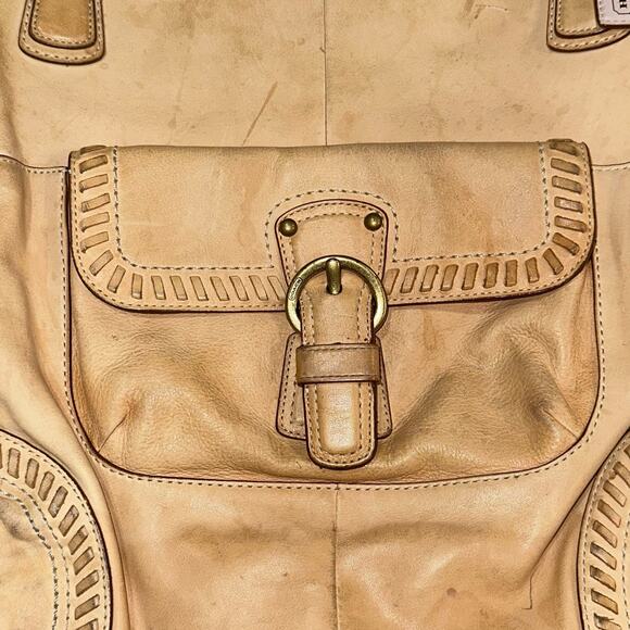 Vintage Coach Poppy Tan Leather Shoulder Tote Bag with Front Buckle Pocket - Picture 4 of 6